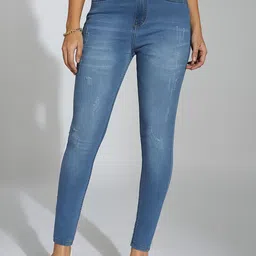 Miss Chase Wood Duck Women Skinny Fit Low Distressed Light Fade Stretchable Jeans-image-2