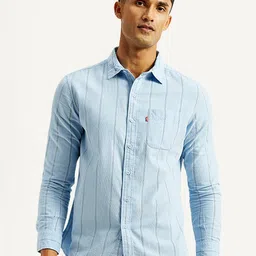Levis Men Classic Slim Fit Vertical Striped Spread Collar Cotton Casual Shirt-image-8