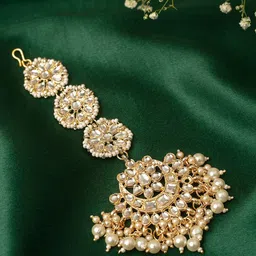 Aviksha Creations Gold-Plated Stainless Steel Stone Studded & Pearls Beaded Maang Tikka-picture-39
