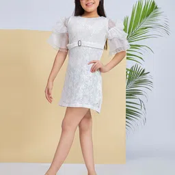 Peppermint Girls Solid Sequins Flared Sleeve Fit & Flare Dress-picture-18