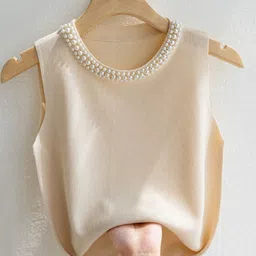 Outzidr Women Solid Pearl Studded Tank Top-picture-13