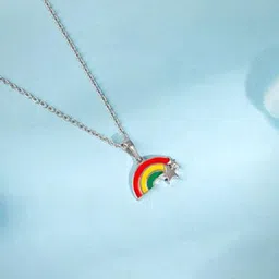 GIVA Girls 925 Silver Rhodium-Plated Geometric Cute Rainbow Pendant with Chain-image-91