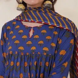 anouk mirage Anouk Women Ethnic Motifs Printed Tiered Pure Cotton Kurta with Trousers & With Dupatta image 5