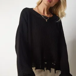 Happiness istanbul Women Cable Knit Pullover with Fringed Detail image 3