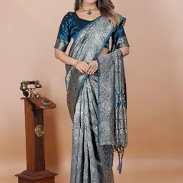 VASTRAAVEDAA Ethnic Motifs Zari Art Silk Handloom Banarasi Saree-picture-37