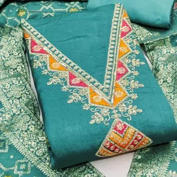 BlissFlair Floral Embroidered Thread Work Unstitched Dress Material-image-57