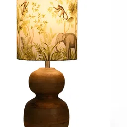green girgit Brown Printed Wood Cylindrical Shaped Table Lamp image 5