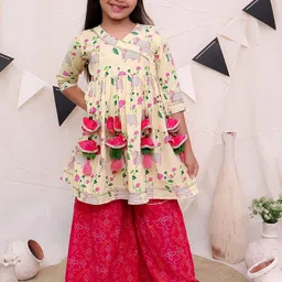 Ka-mee Girls Floral Printed Regular Gotta Patti Pure Cotton Kurta with Sharara-picture-13
