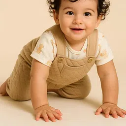 Ohmybebe Infant Boys Printed Pure Cotton Dungarees-image-0