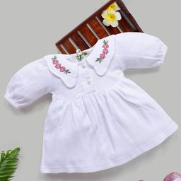 Hijo Kids Wear Girls Striped Puff Sleeve Fit & Flare Dress-picture-1