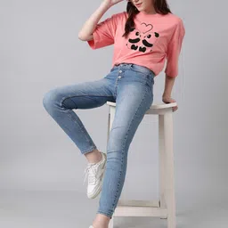 Stylecast X Kotty Women Printed Extended Sleeves Pockets T-shirt image 4