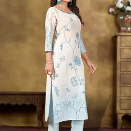MOJILAA Women Floral Printed Kurta with Trousers image 2