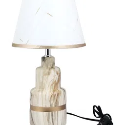 TAYHAA White & Brown Printed Ceramic Contemporary Frusturical Shaped Table Lamp image 3