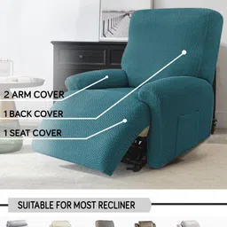 HOKIPO Blue 4 Pieces Single Seater Sofa Cover With Arms image 3