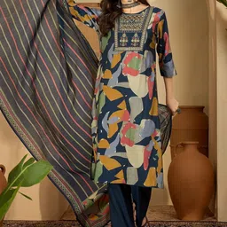 Sangria Women Printed Regular Thread Work Kurta with Trousers & Dupatta Kurta Sets image 4