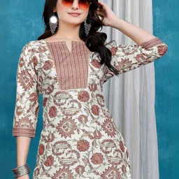 ZELZIS Women Floral Printed Regular Pure Cotton Kurta with Palazzos-picture-23