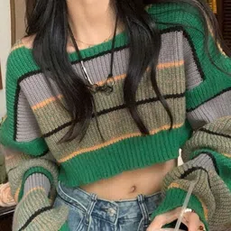 StyleCast Women Striped Round Neck Long Sleeves Crop Pullover image 2