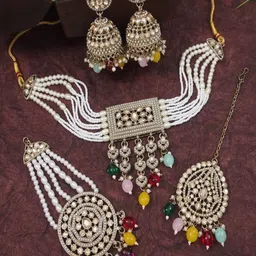 SGA FASHION Gold-Plated Kundan-Studded & Beaded Jewellery Set image 5