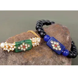JFL - JEWELLERY FOR LESS Unisex Green Plastic Kundan Bracelet-picture-41