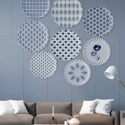 nestroots White & Blue Printed Ceramic Wall Plate-picture-38
