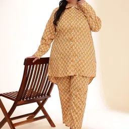 Sztori Printed Pure Cotton Plus Size Tunic With Trousers Co-Ords-picture-10