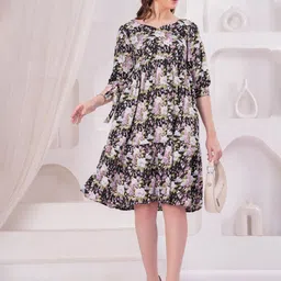OH MI DIOS Floral Print Crepe A-Line Dress-image-59