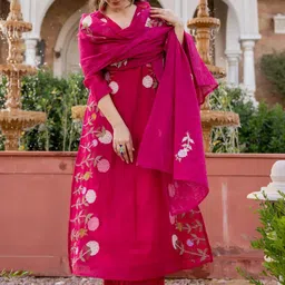 CaniBani Women Floral Embroidered Regular Thread Work Kurta with Trousers & With Dupatta-picture-37