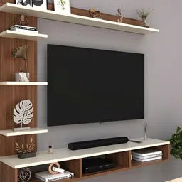 homeeasy Brown & White Wall-Mount Engineered Wood TV Entertainment Unit-picture-53