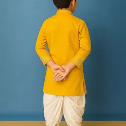 AHLAN APPARELS Boys Ethnic Motifs Embroidered Regular Thread Work Pure Cotton Kurta with Dhoti Pants image 3