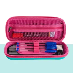 Kuber Industries Pack Of 2 Teal Green & Pink Printed Waterproof 3D Pencil Boxes For Kids image 2