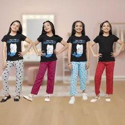 YK Girls Pack Of 3 Printed Cotton Straight-Leg Lounge Pants-picture-17