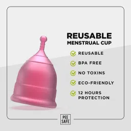 Pee Safe Menstrual Hygiene Combo Reusable Menstrual Cups (Small) with Intimate Wash for Women, 105ml, All Day Long Freshness image 3