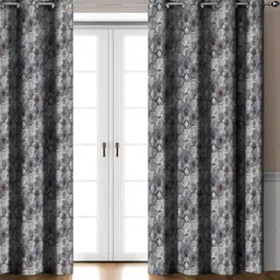 HOMEBREW FURNISHINGS Grey & White Abstract 2 Pieces Black Out Long Door Curtains-picture-26
