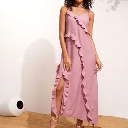 Tokyo Talkies Women Solid Shoulder Straps Sleeveless Polyester Maxi Dress-image-49