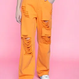 KATLINE Women Smart Straight Fit High-Rise Mildly Distressed Stretchable Jeans-image-72