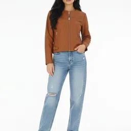 glitchez Collarless PU Coated Relaxed Fit Tailored Jacket image 3