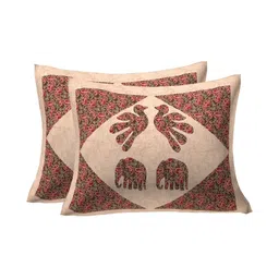 ABHACLOTHO Beige & Red Cotton 144 TC Single Regular Bedsheet 84'' x 60" image 2