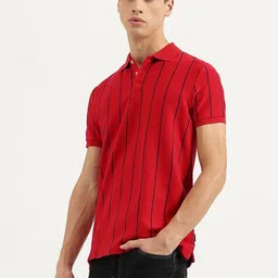United Colors of Benetton Men Striped Polo Collar Pure Cotton T-shirt image 3