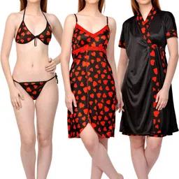 PHALIN Women Multicoloured Satin Printed Nightdress-picture-27