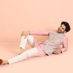 KISAH Geometric Mandarin Collar Nehru Jacket With Pocket Square image 2