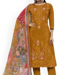 DRAVINAM Trends Embroidered Pure Cotton Unstitched Dress Material-image-13