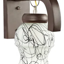 1ST TIME Black & Brown Printed Wood Contemporary Abstract Shaped Shaped Wall Lamp image 4