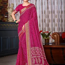 all about you Bandhani Printed Zari Pure Cotton Bagru Saree-picture-14