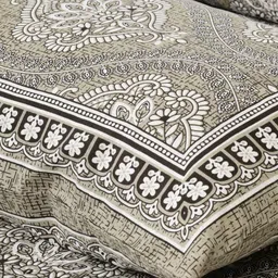 Lali Prints Grey & White Ethnic Printed 210 TC Cotton King Bedsheet Set 2.36 m x 2.75 m image 3