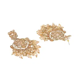 OOMPH Kundan Studded & Artificial Beaded Contemporary Shaped Drop Earrings image 4