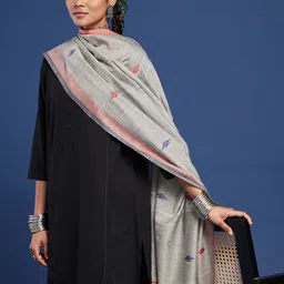 Taavi Geometric Woven Design Pure Cotton Jamdani Dupatta image 2