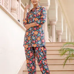 LALI JAIPUR Printed Shirt Collar Top With Trousers Co-Ords image 3