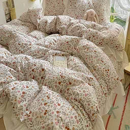 JC HOME White & Red Floral Printed AC Room Double Queen Bedding Set image 2