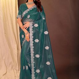 Moda Rapido Ethnic Motifs Beads and Stones Net Saree-picture-23