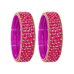 ZULKA Set of 2 Glass Zircon Diamond & Beads Work Kada Bangles image 2